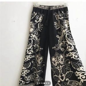 Flying Tomato Soft Wide Boho Gypsy Palazzo Pants Black/Cream NWT